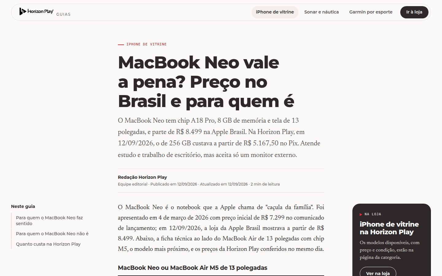 Horizon Play: peça 1 do marketing para E-commerce