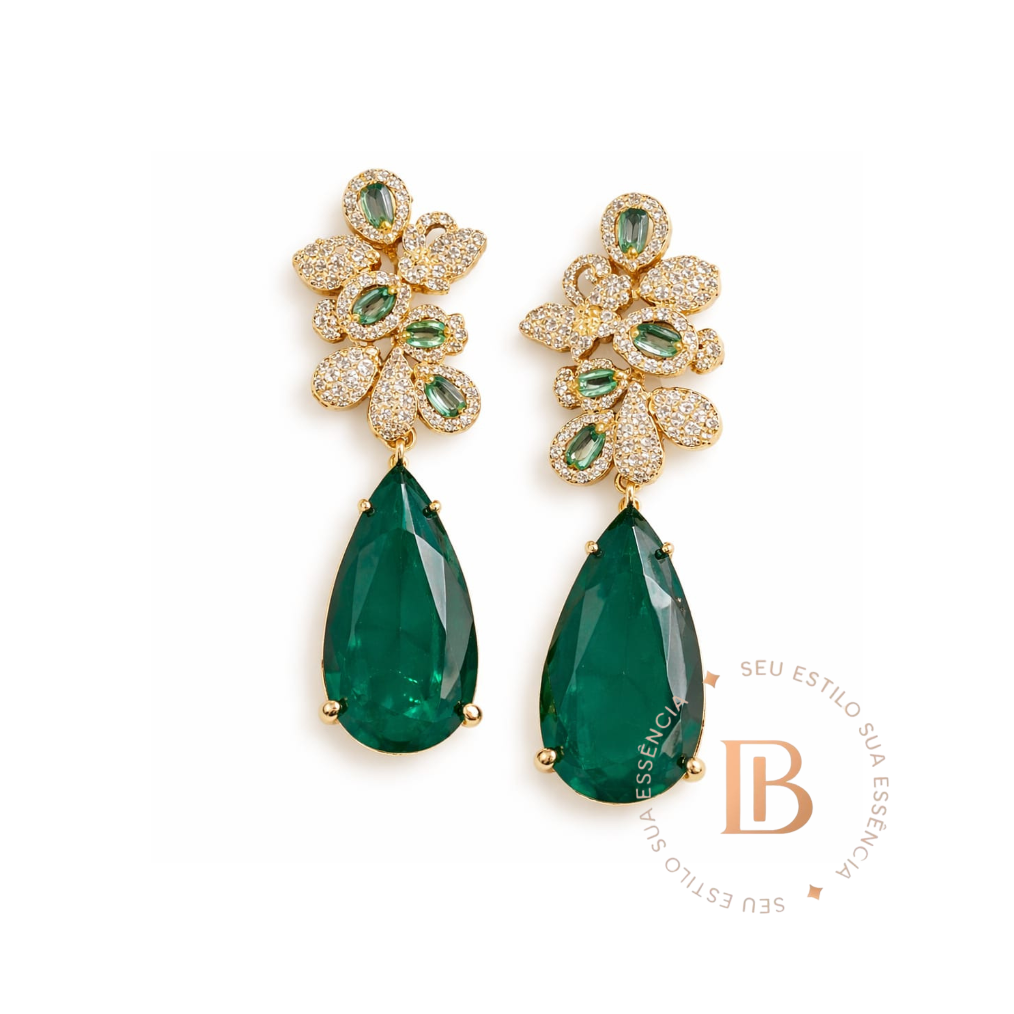 Brinco Luxo Verde Esmeraldo com Zircônia