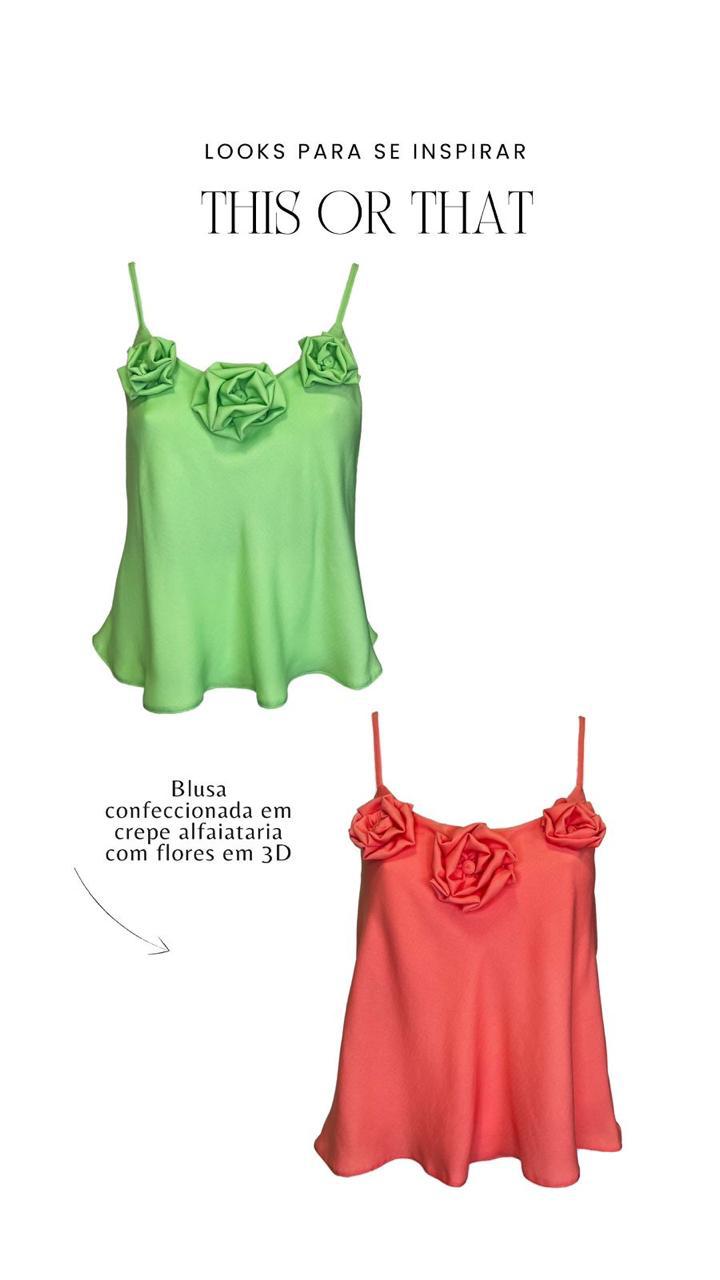 Blusa Crepe Laranja Detalhe Flor