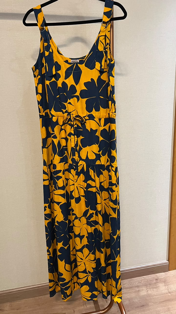 Vestido Estampado Florido Azul e Mostarda na cor mostarda — foto 2