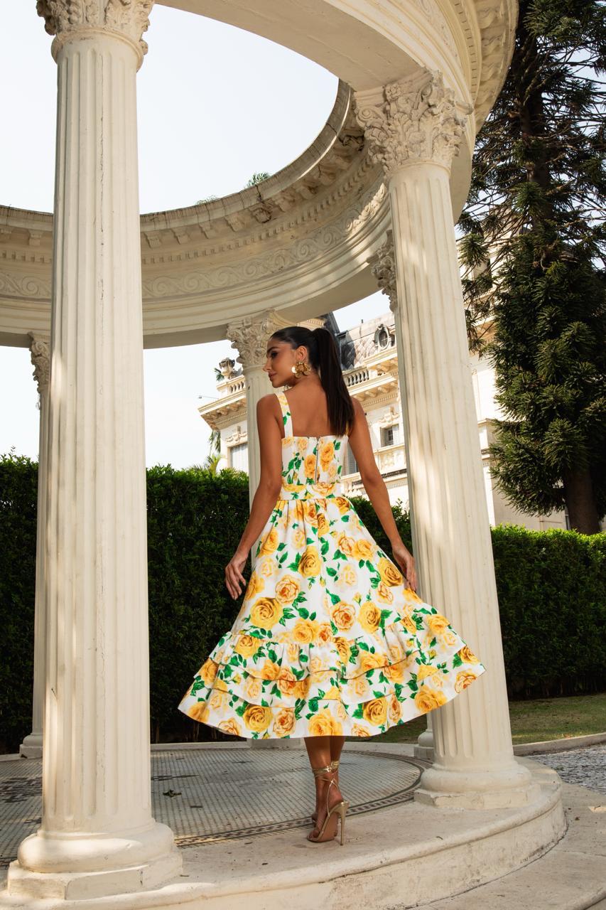 Vestido Midi Estampa Floral Amarela na cor amarelo vivo — foto 2