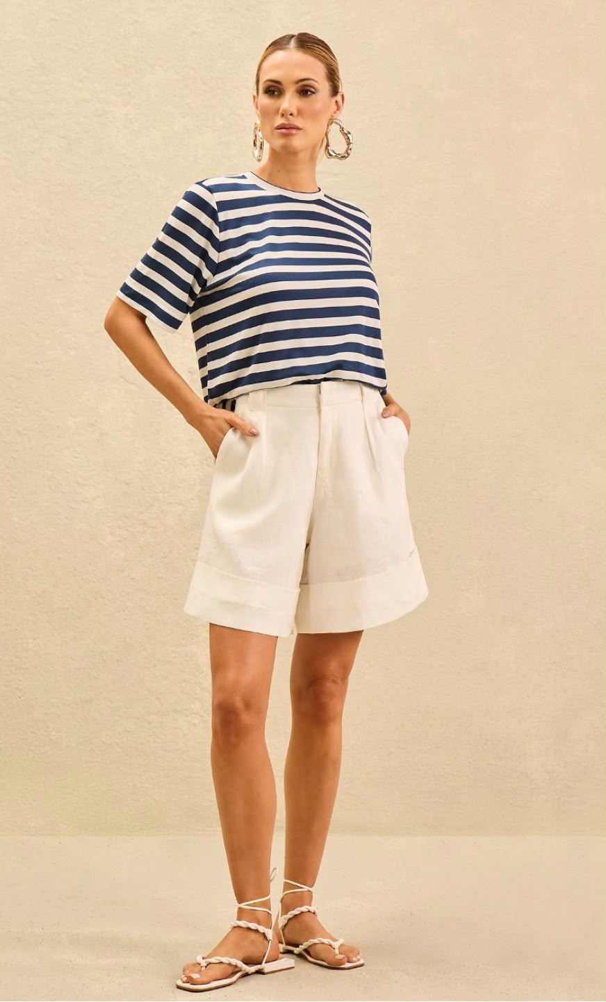 Shorts Off White em linho puro na cor off white — foto 4