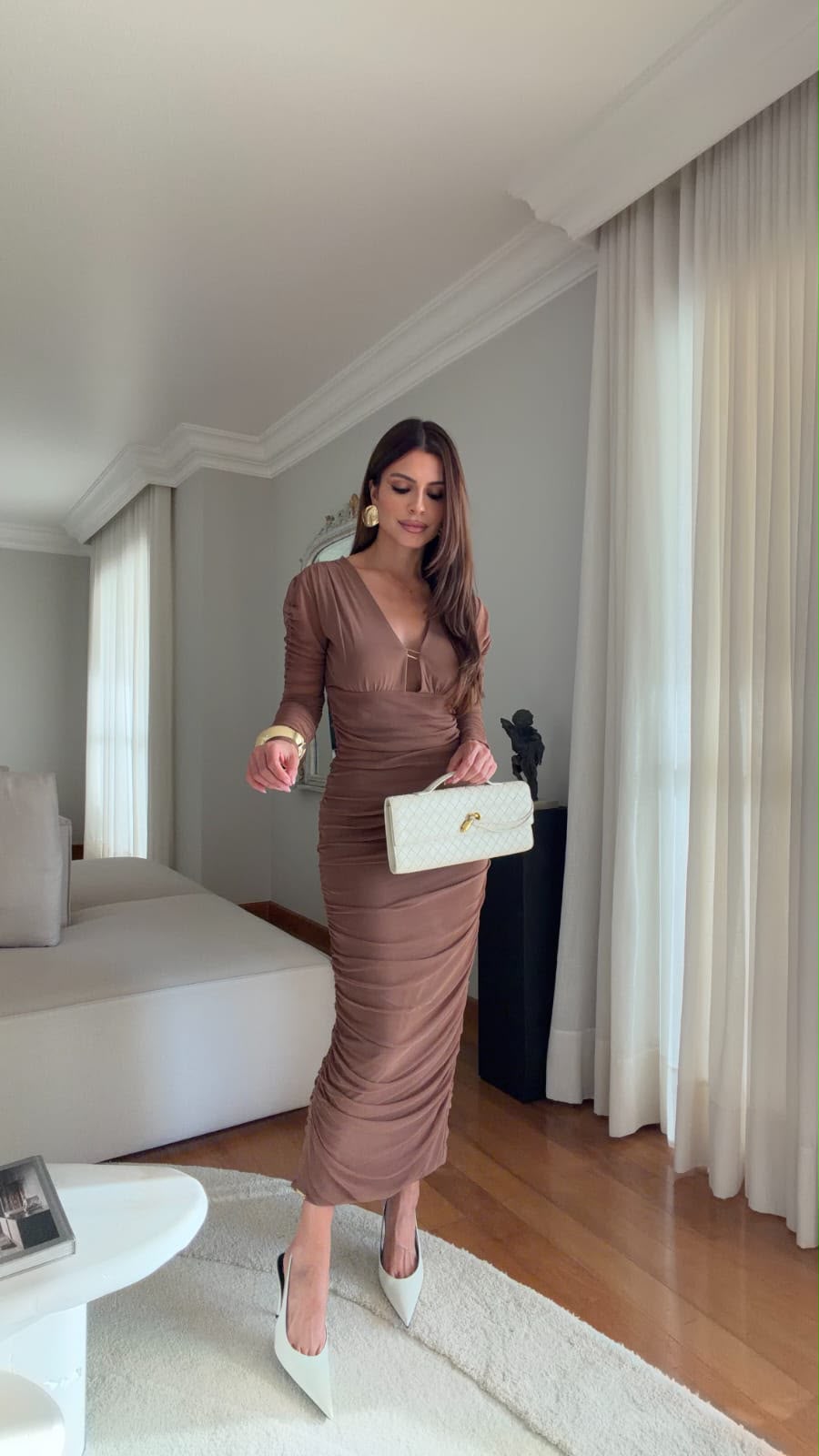 Vestido Tule Longo Avelã