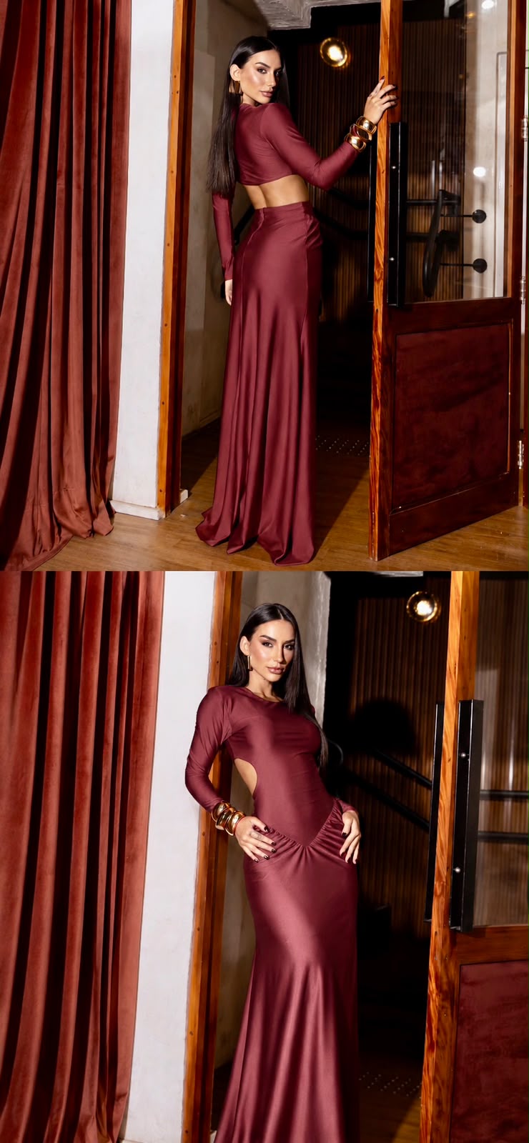 Vestido Longo Bordô - Detalhe na Cintura - foto 3