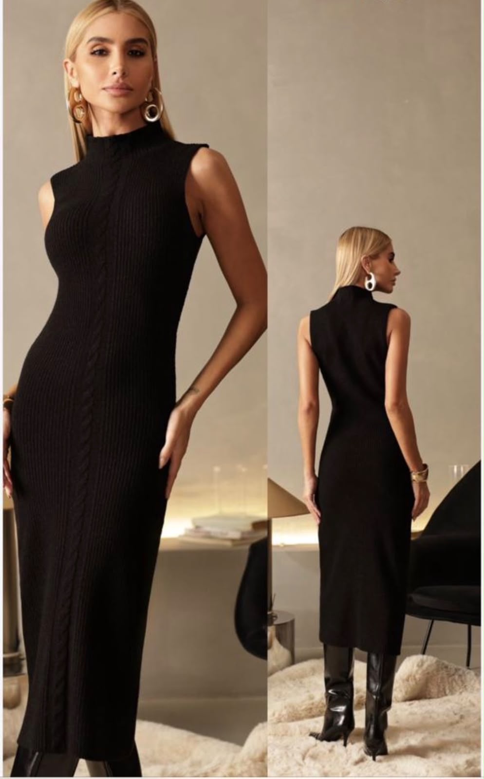 Vestido Midi Tricot Preto - foto 4