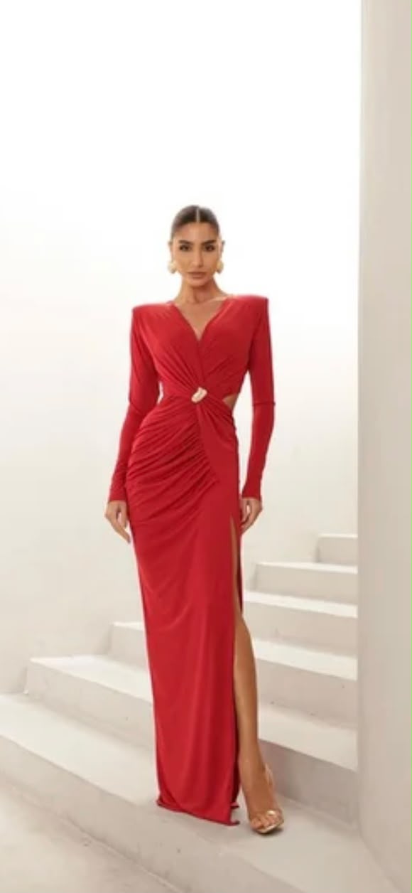 Vestido Longo Vermelho com Mangas - foto 5