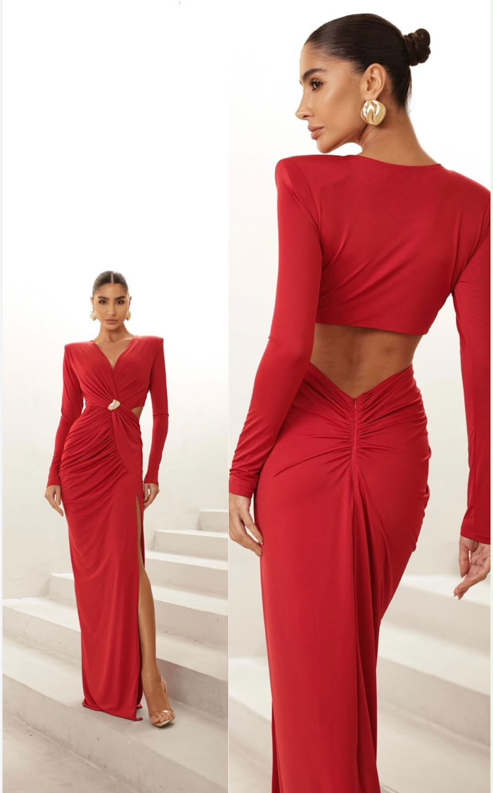 Vestido Longo Vermelho com Mangas - foto 7