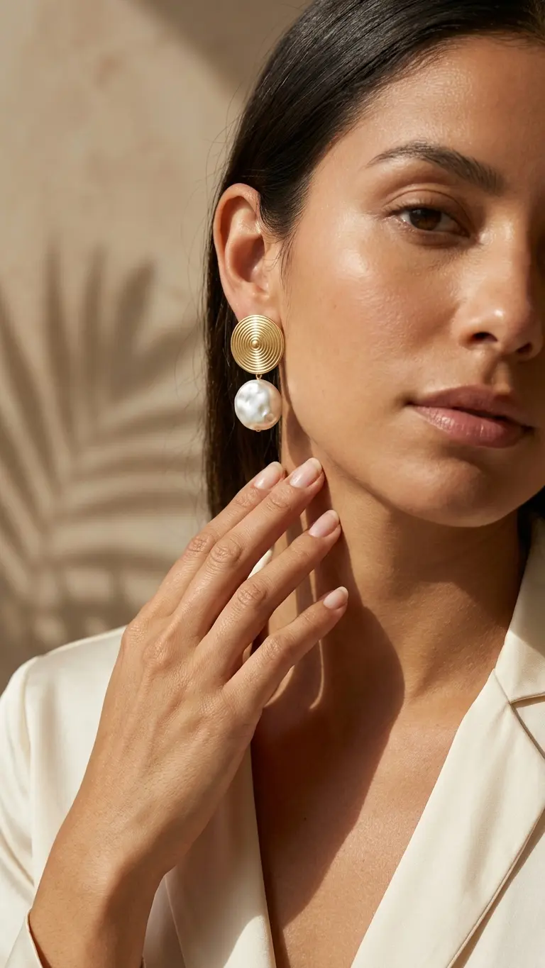 Brinco  Stud Espiral e Pérola Barroca 