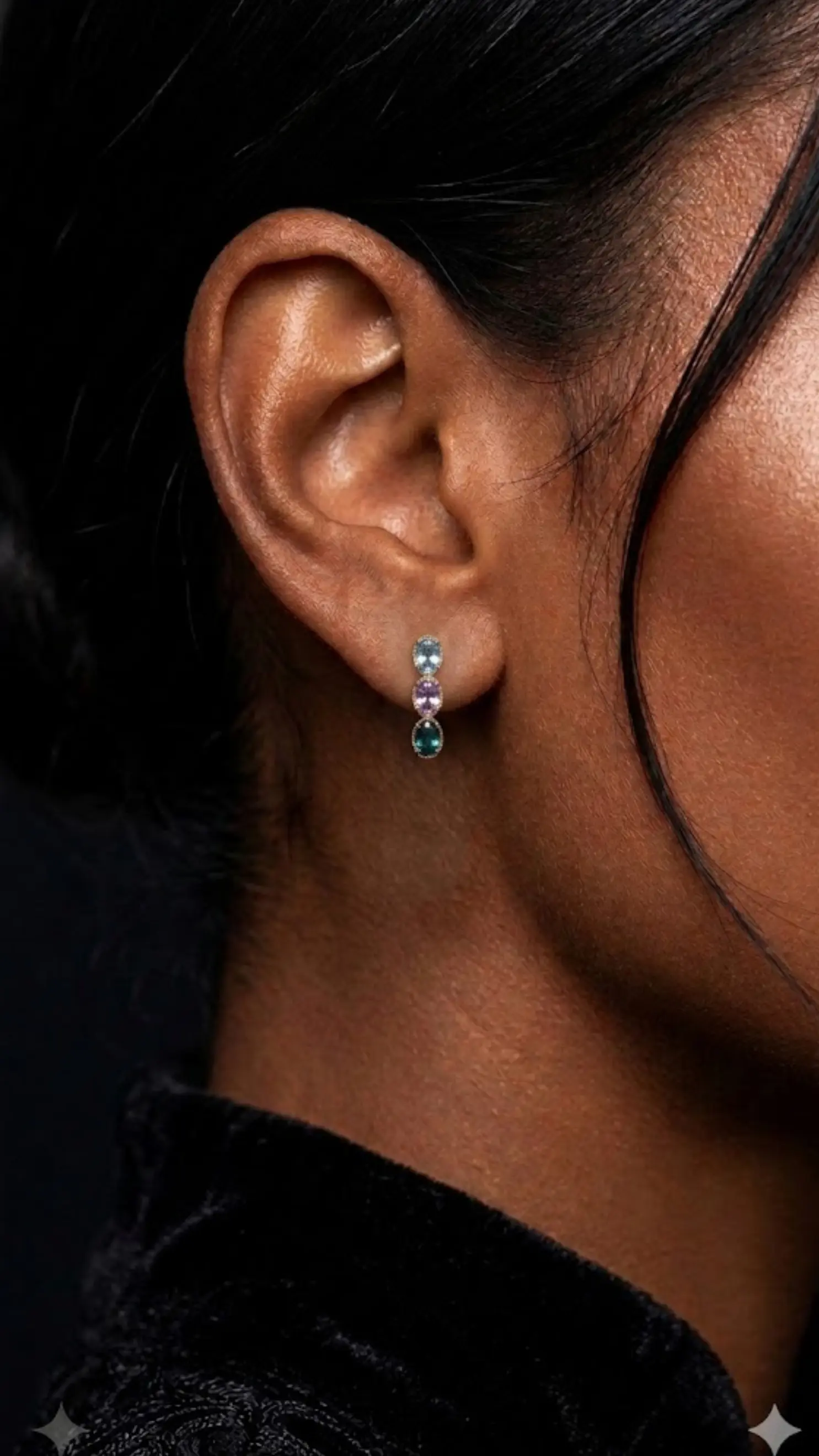 Brinco Earcuff Três Pedras Fusion Ovais