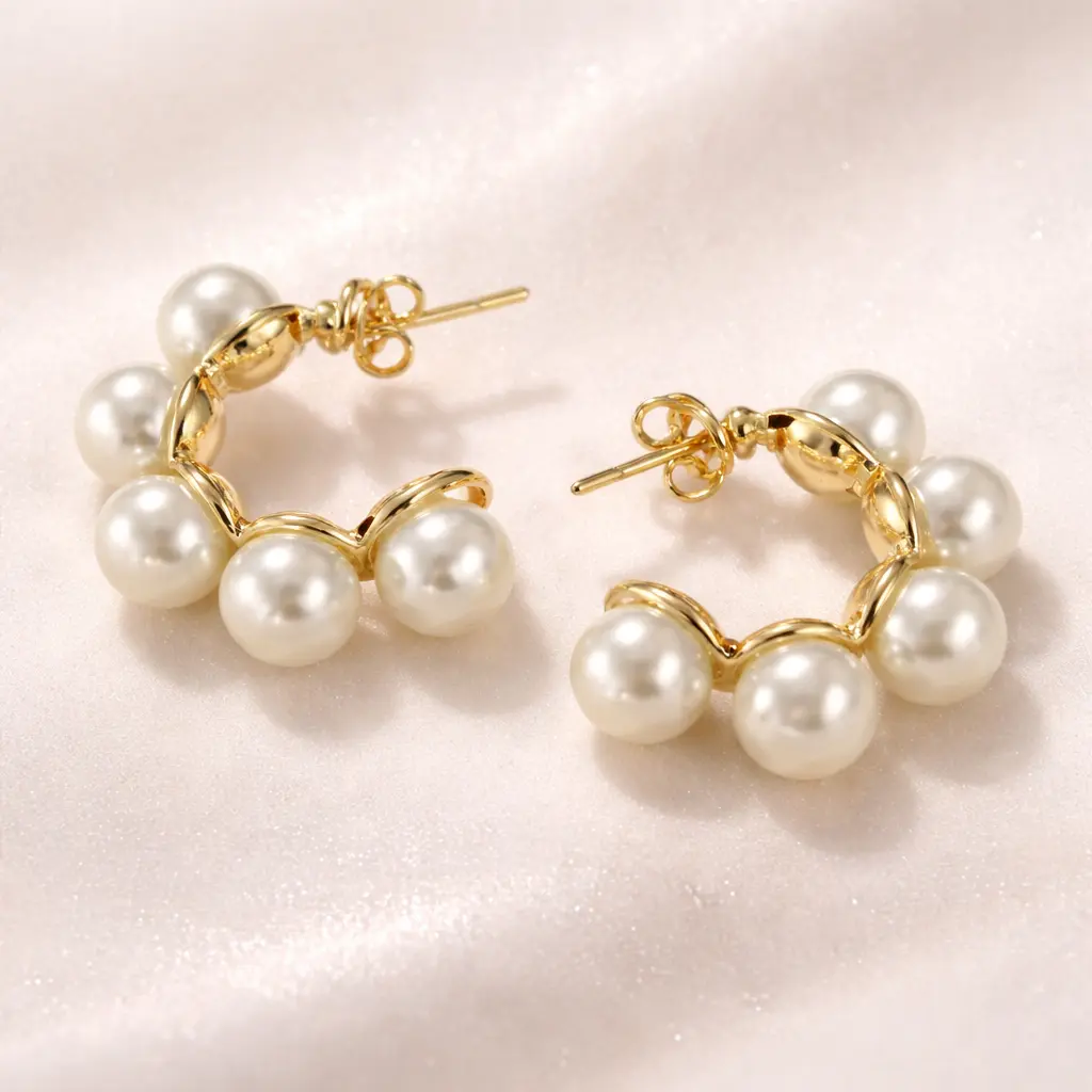 Brinco Argola Pérolas Dourado Donna Bendita