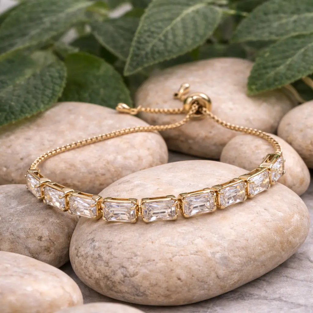 Pulseira Regulável Zircônias Retangulares Lux
