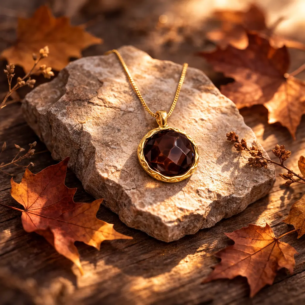 Colar Dourado com Pingente Pedra Marrom Elegance
