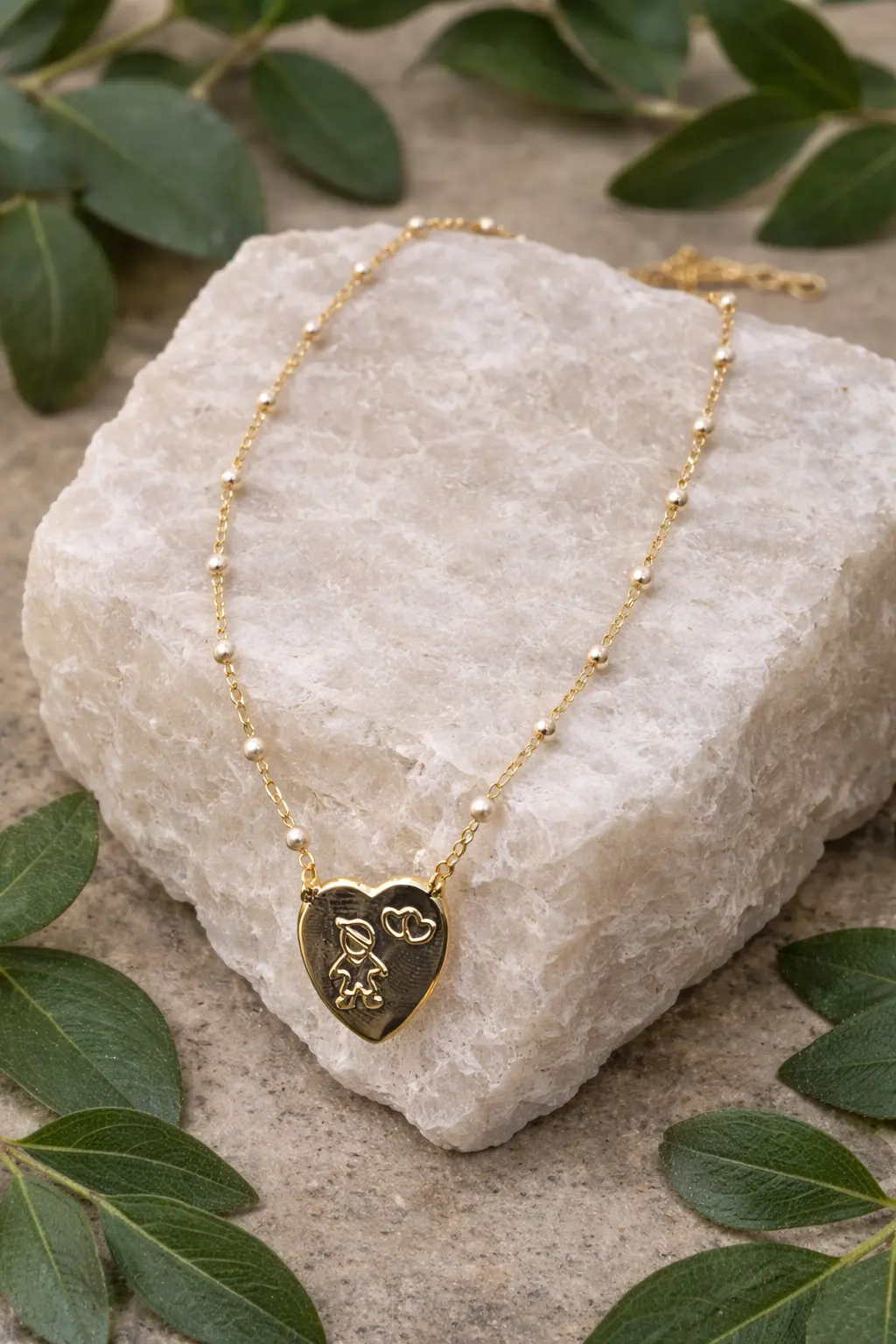 Colar Dourado Pingente de Coração Menino e Pérolas