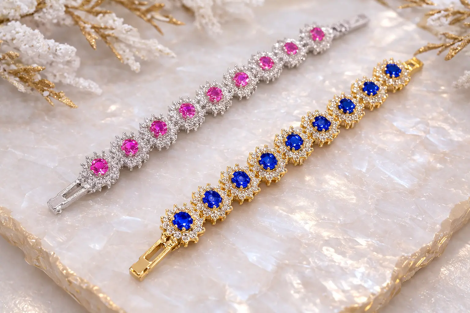 Pulseira Riviera Flor com Zircônias Coloridas