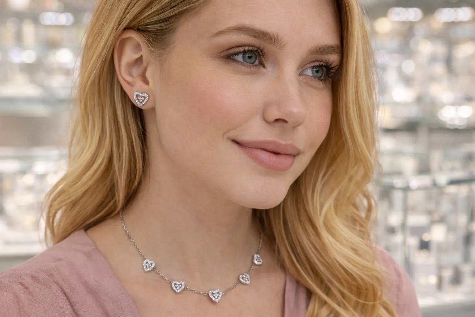 Conjunto Corações Vazados Cravejados com Zircônias coloridas 