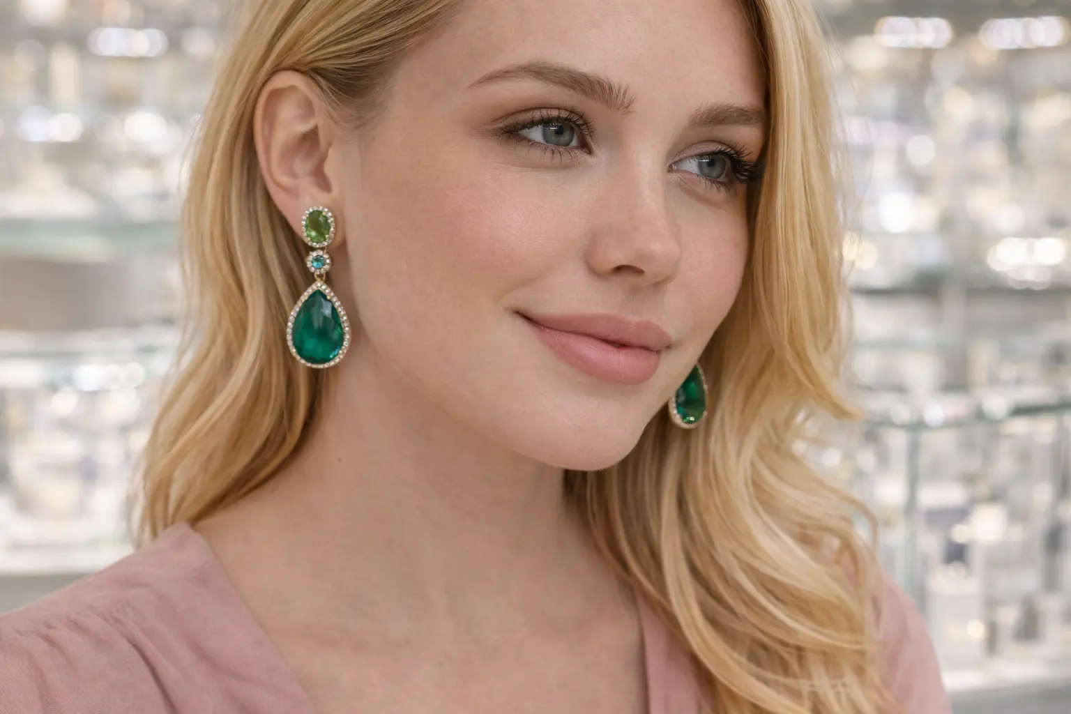 Brinco Gota Esmeralda Luxo com Zircônias