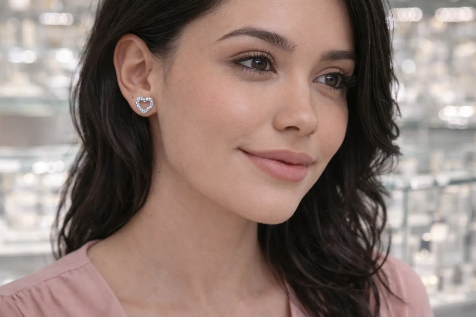 Brinco Coração Vazado Cravejado Prata