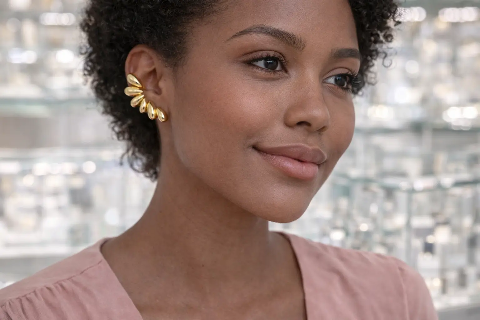 Brinco Ear Cuff Gotas Dourado