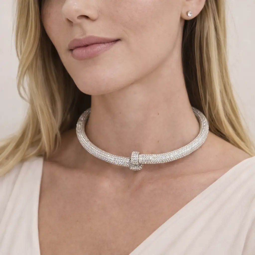 Colar Luxo Cravejada em Zircônias – Prata ou Dourado