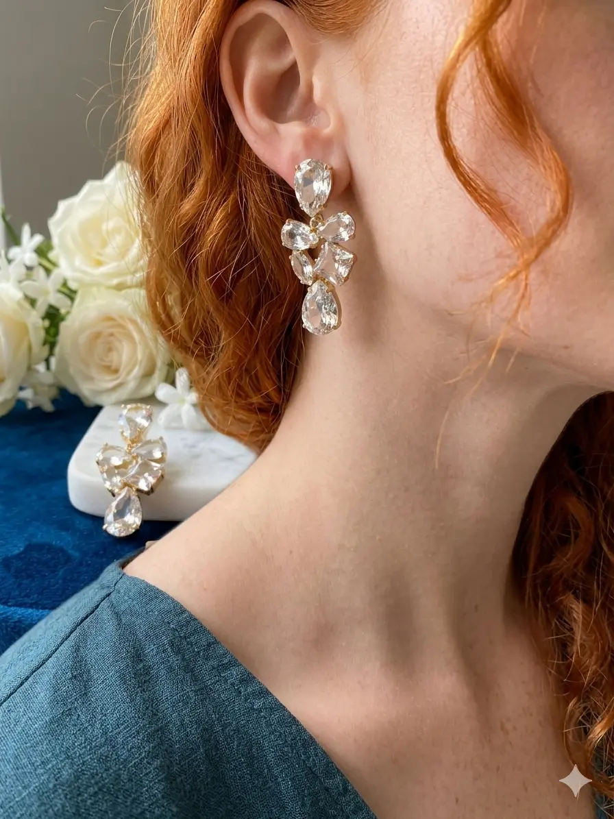 Brinco Pendente Cascata de Cristais Multifacetados