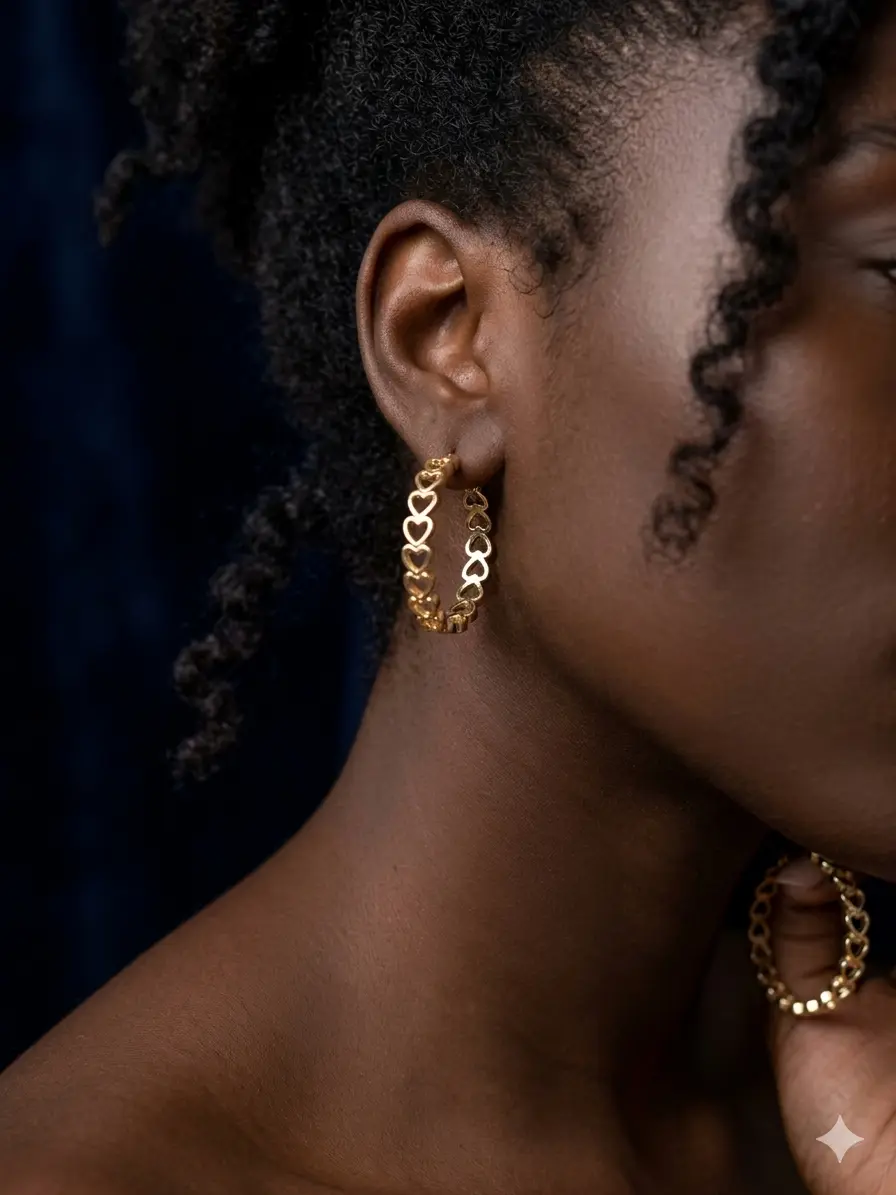 Argola Média Corações Vazados 