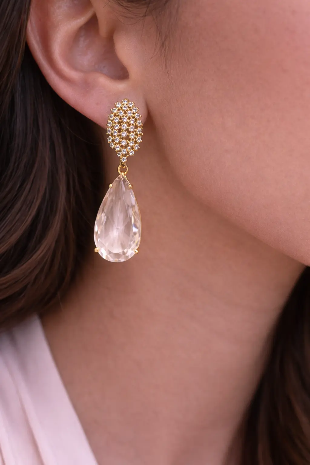 Brinco Gota Cristal Dourado