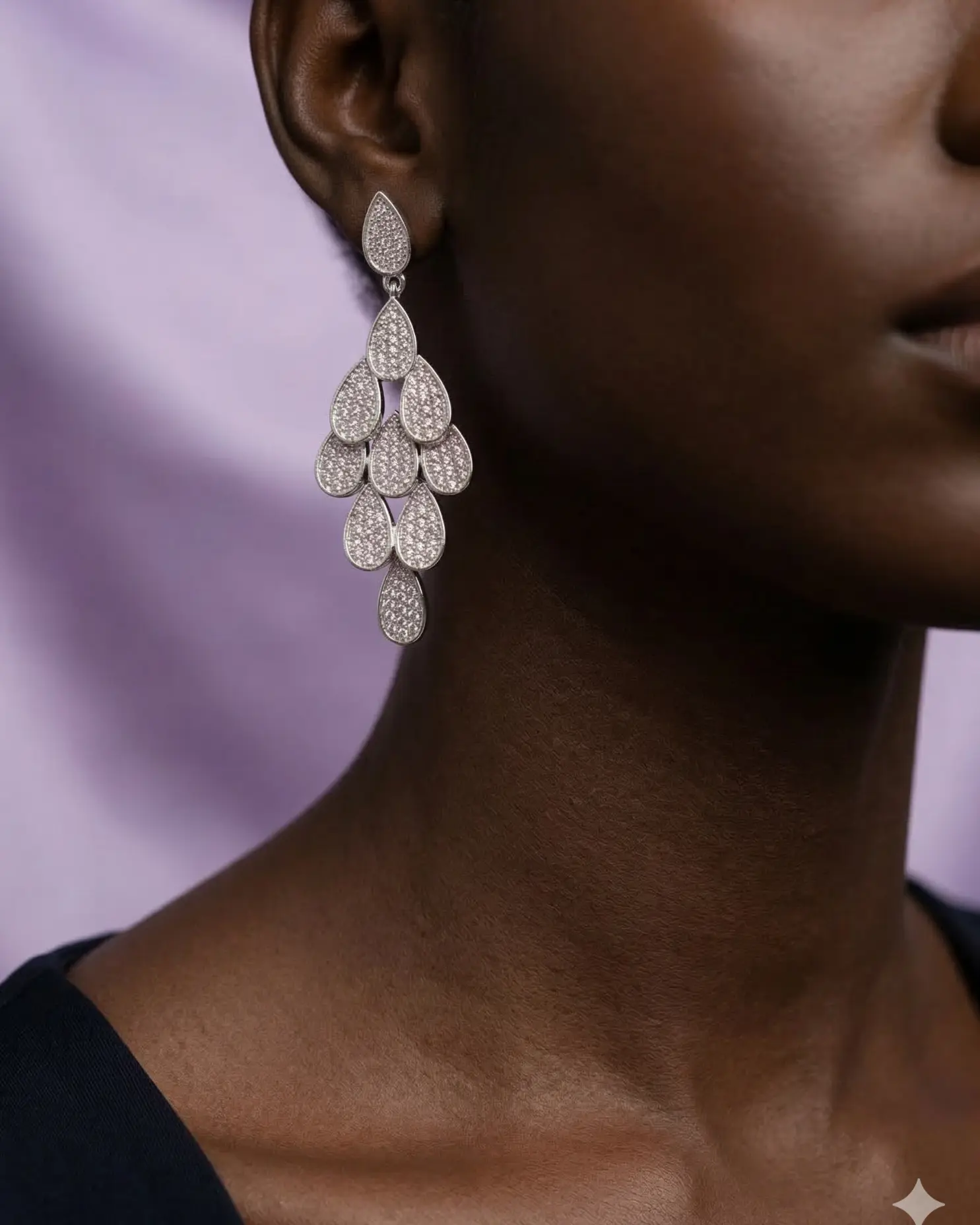 Brinco Chandelier Gotas Cravejadas Microzircônias Prata Donna Bendita