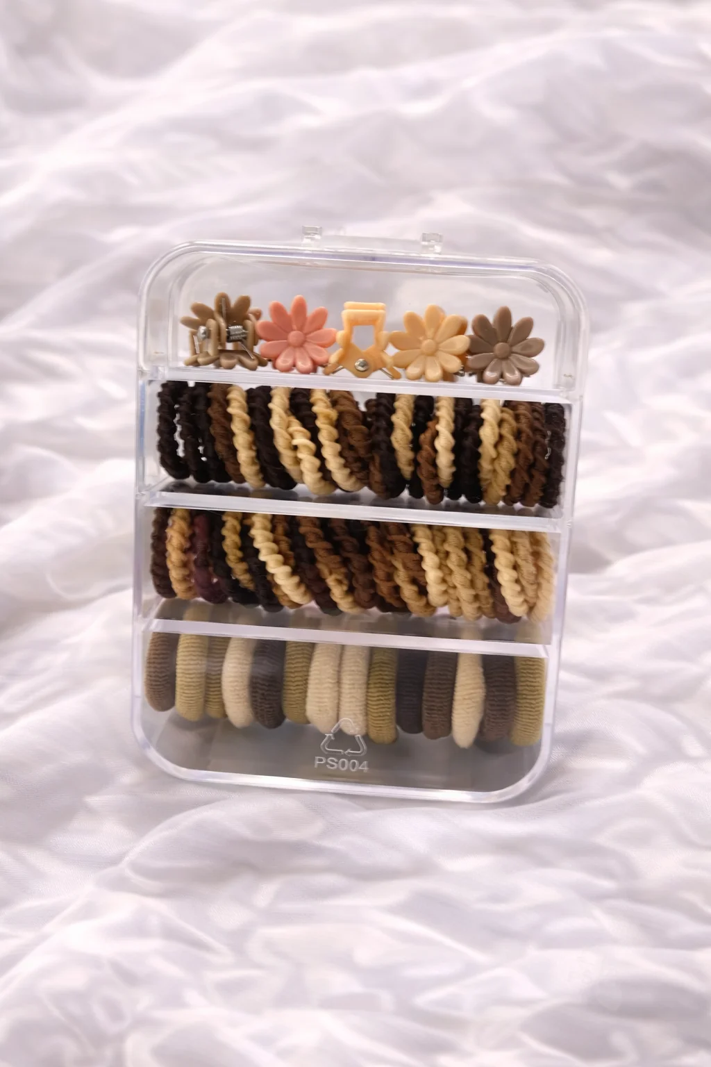 Kit Elásticos de Cabelo em Estojo com Mini Presilhas Florais