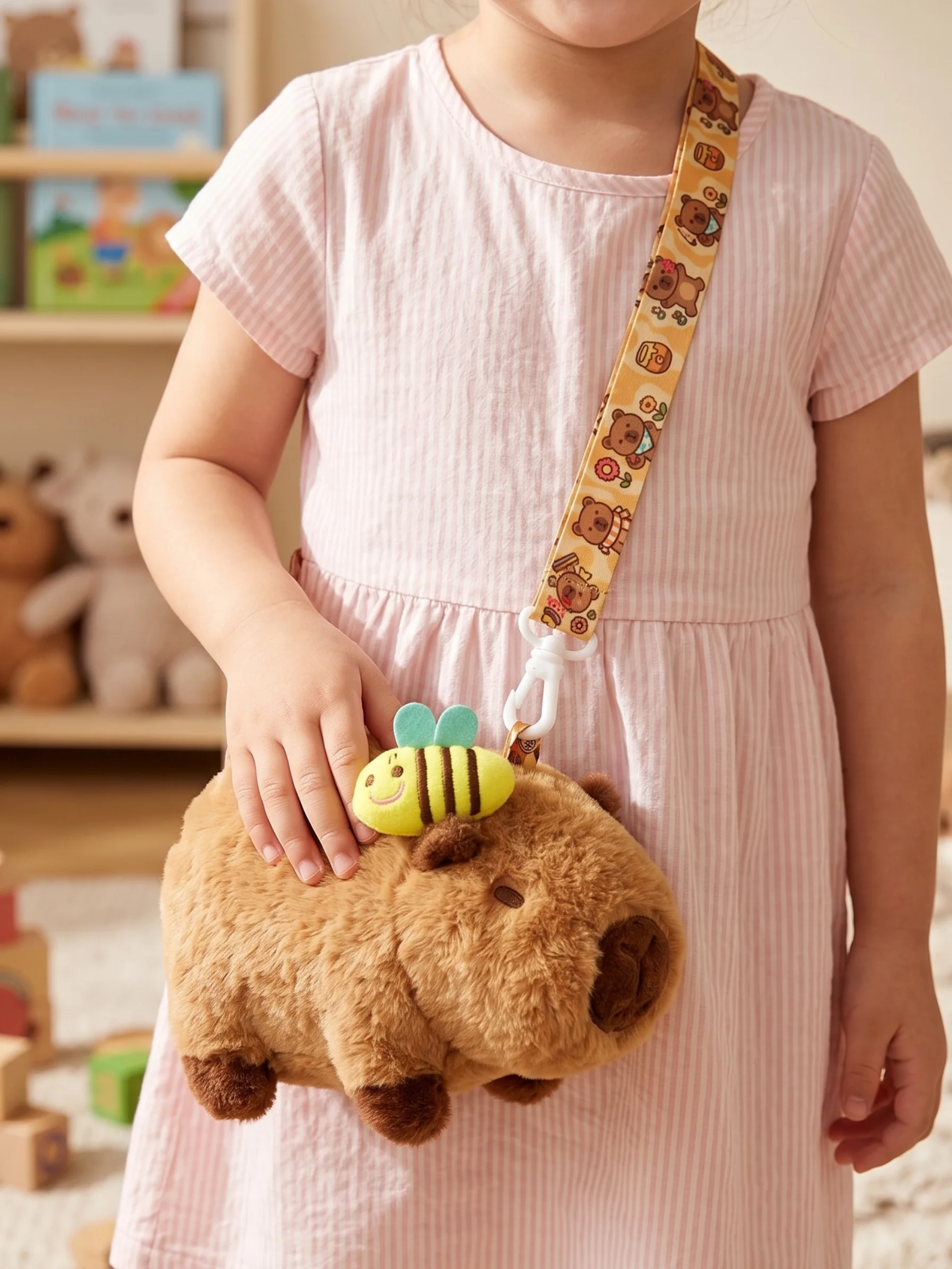 Bolsa Infantil Pelúcia Capivara com Guia Decorativa