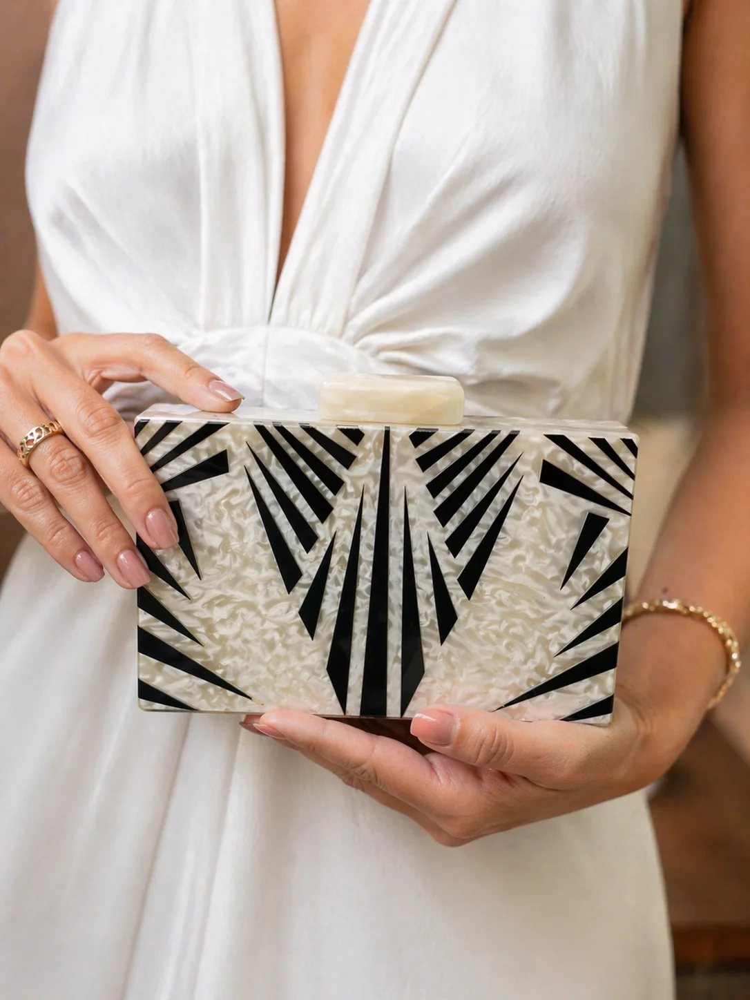 Clutch Acrílica Art Déco Marmorizada