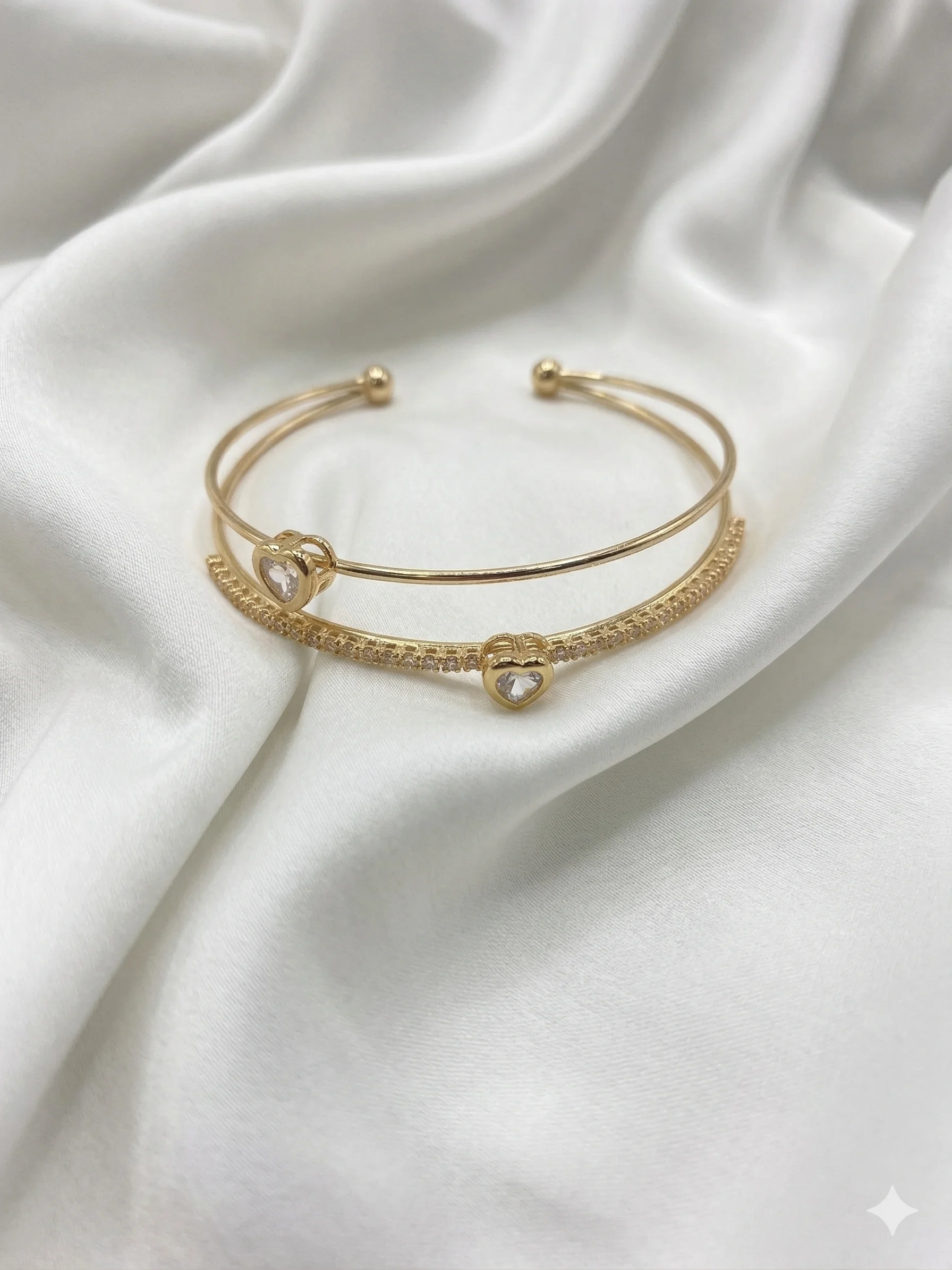 Bracelete Duplo Corações em Zircônia – Coleção Donna Bendita