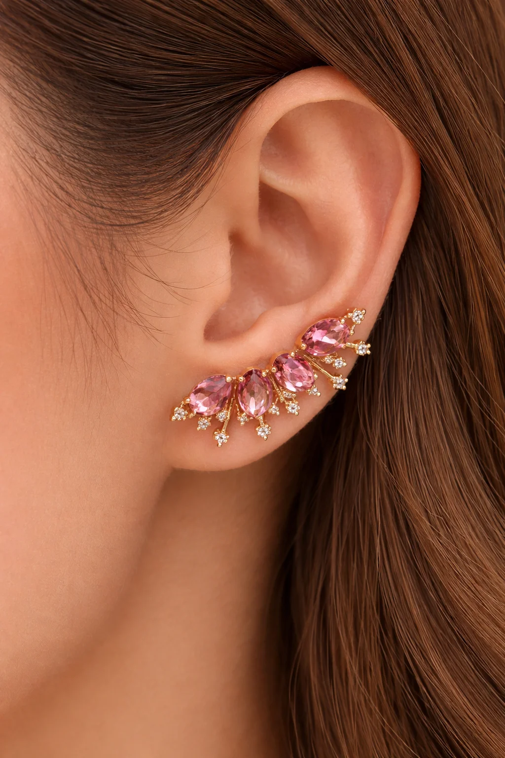 Brinco Ear Cuff Luxo Cristais Radiantes