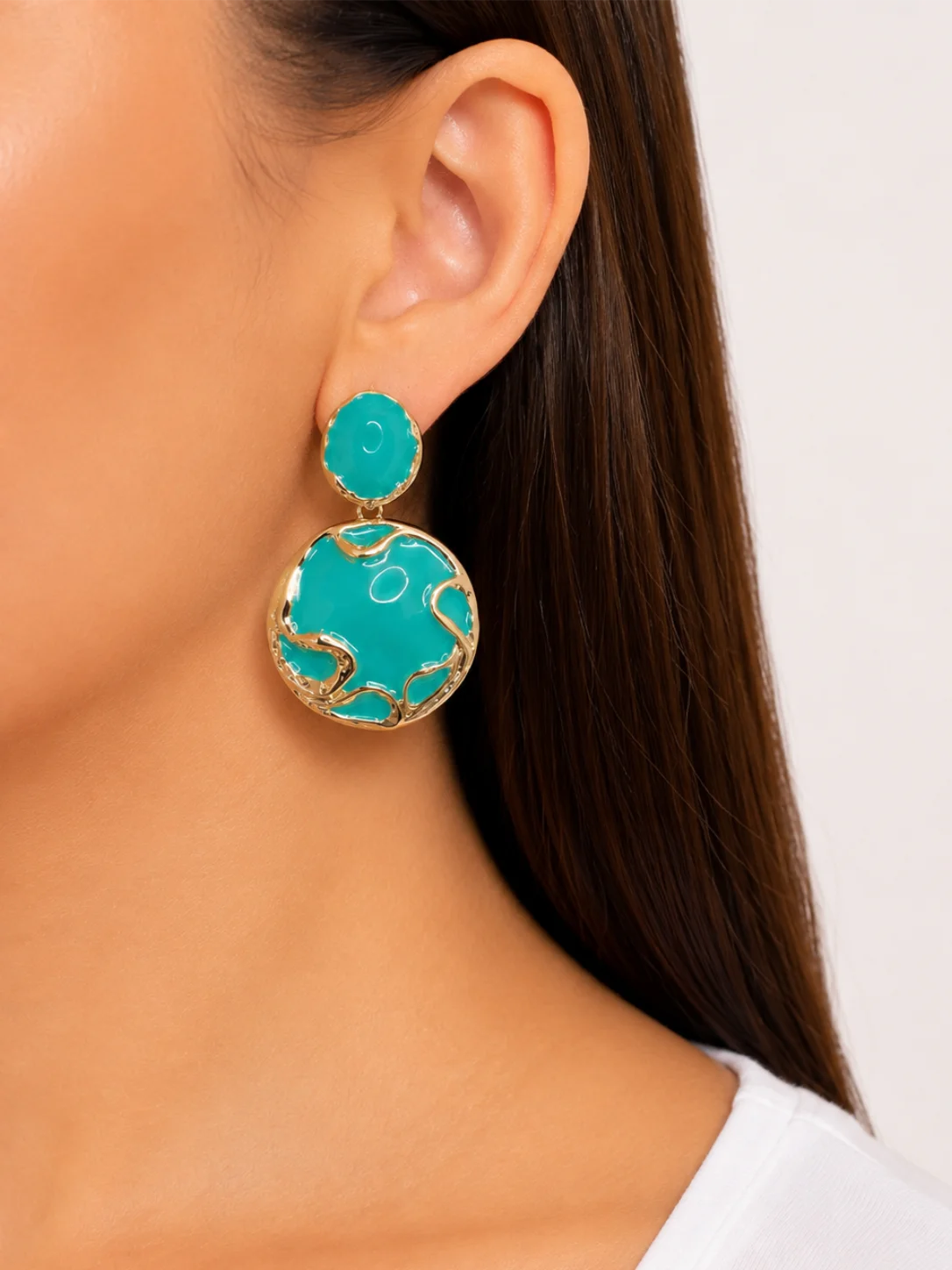 Brinco Luna Esmaltado Verde Água Dourado