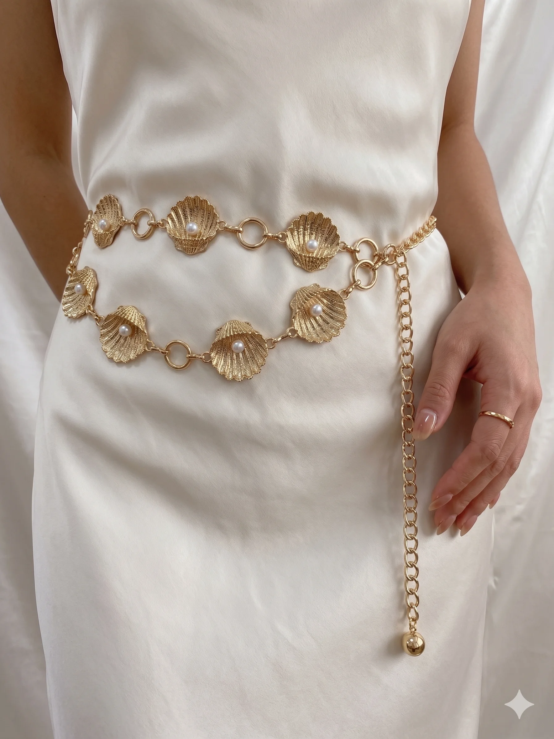 Cinto Conchas Pérola Metalizado