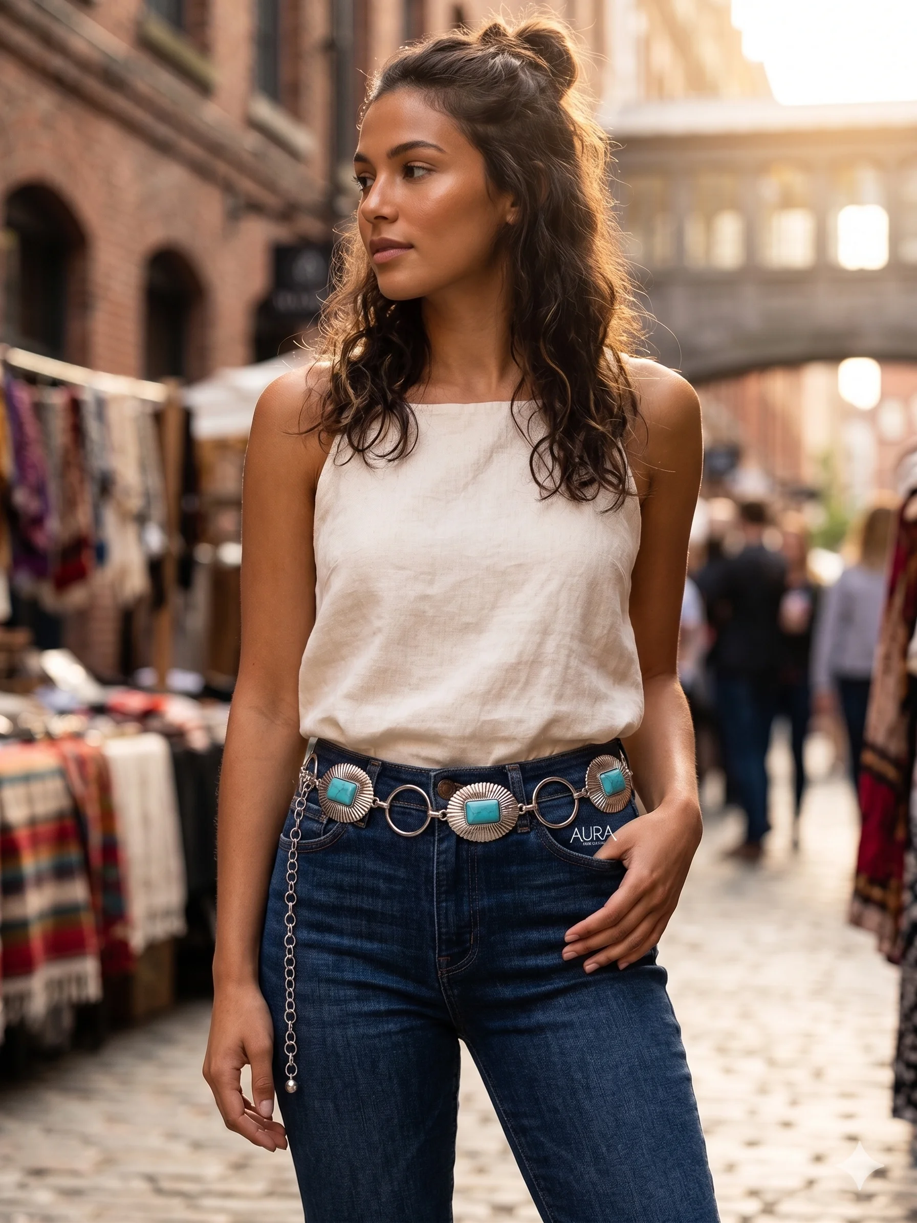 Cinto Medalhões Turquesa Premium