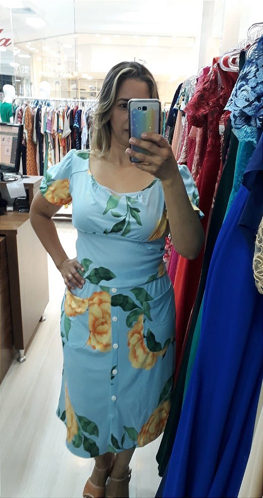 Conjunto Canelado Azul com Flores