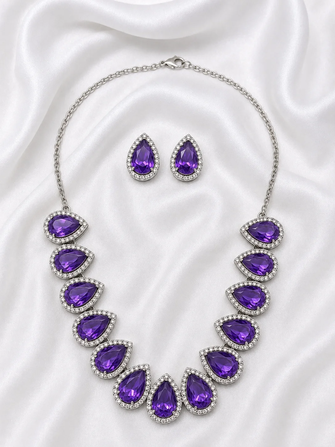 Colar Gotas Luxo Cravejado com Brincos – Donna Bendita