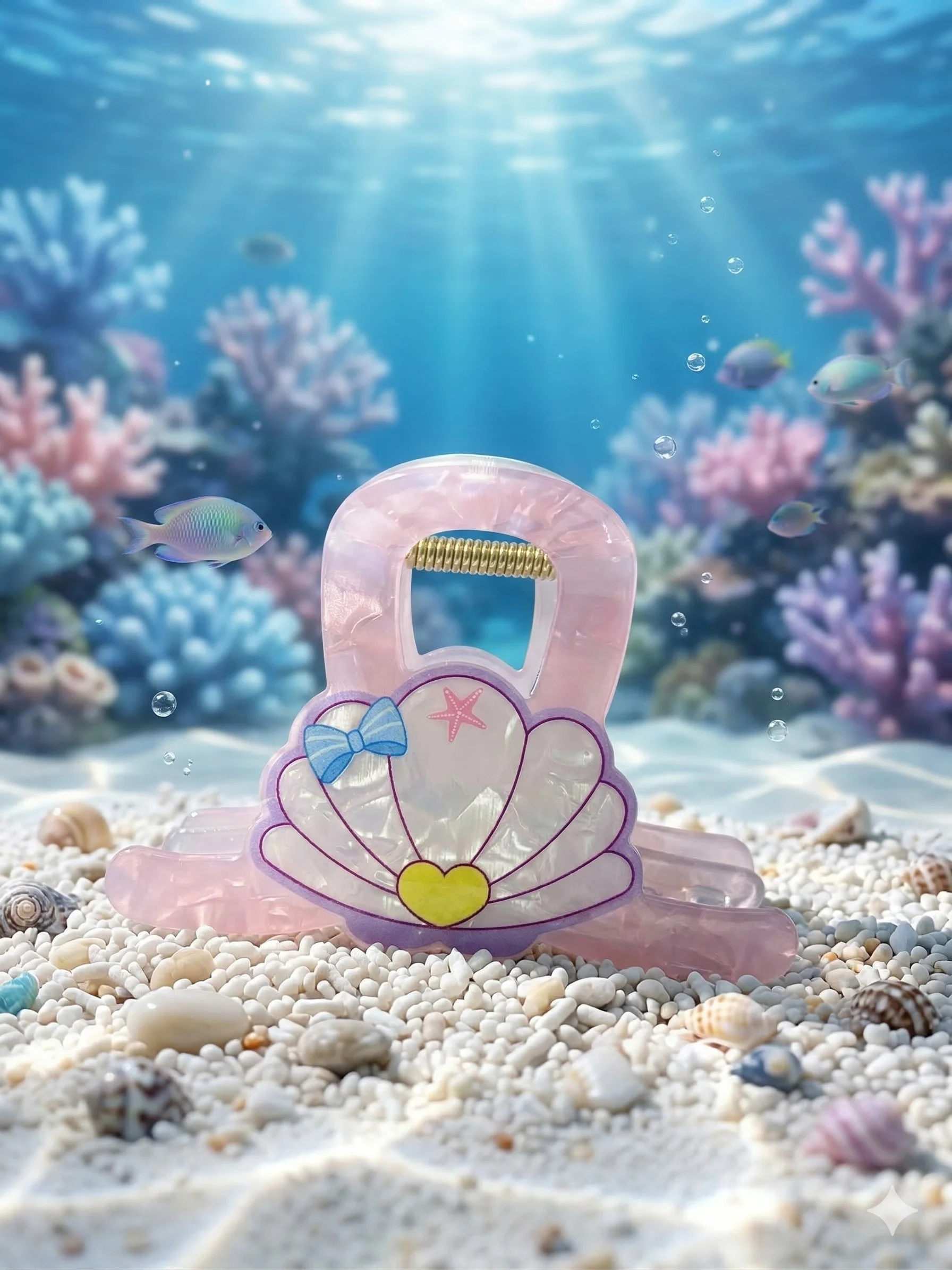 Piranha de Cabelo Infantil Concha Perolada Rosa com Coração