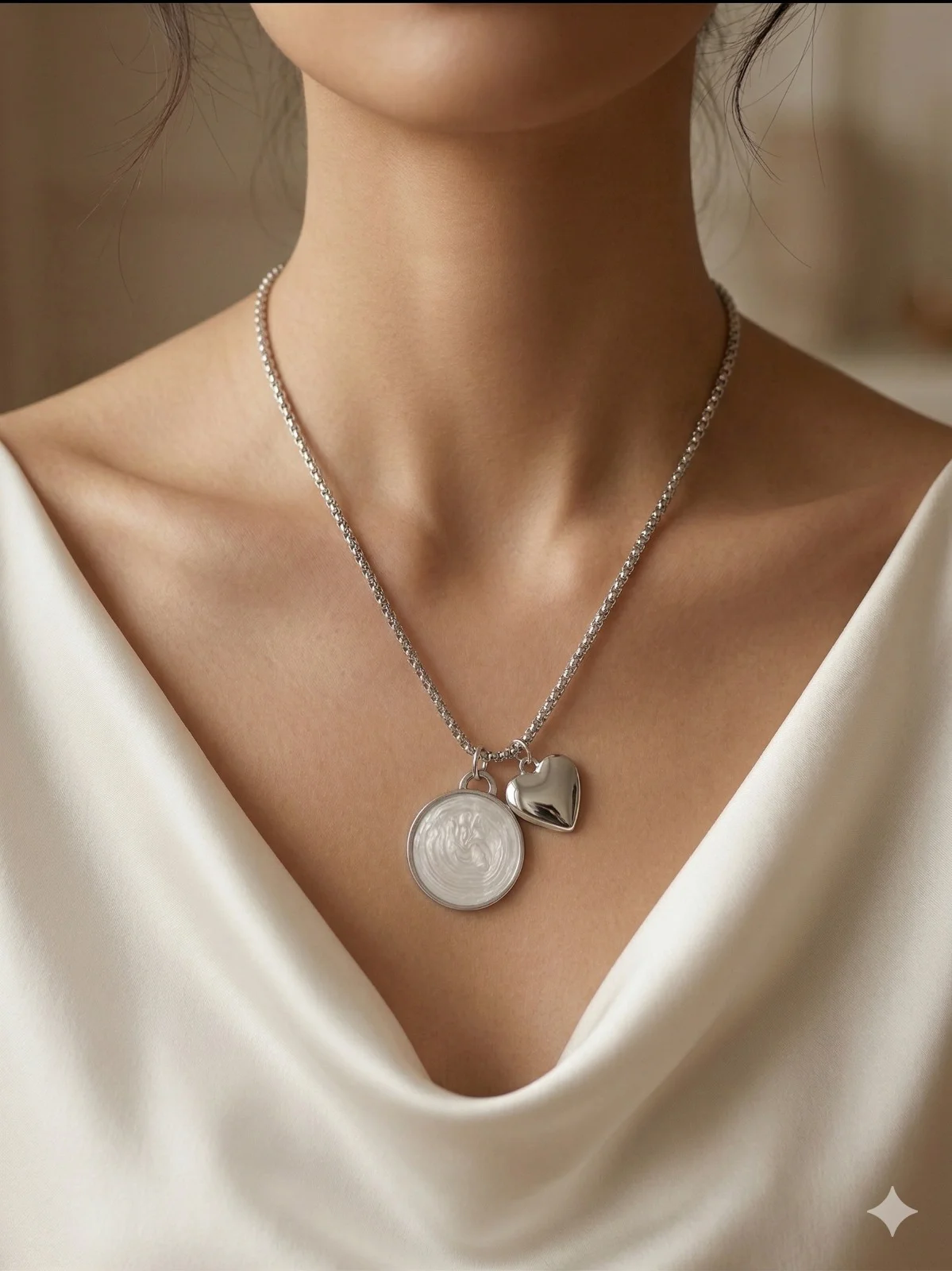 Colar Corrente Veneziana com Pingente de Medalha Esmaltada e Coração