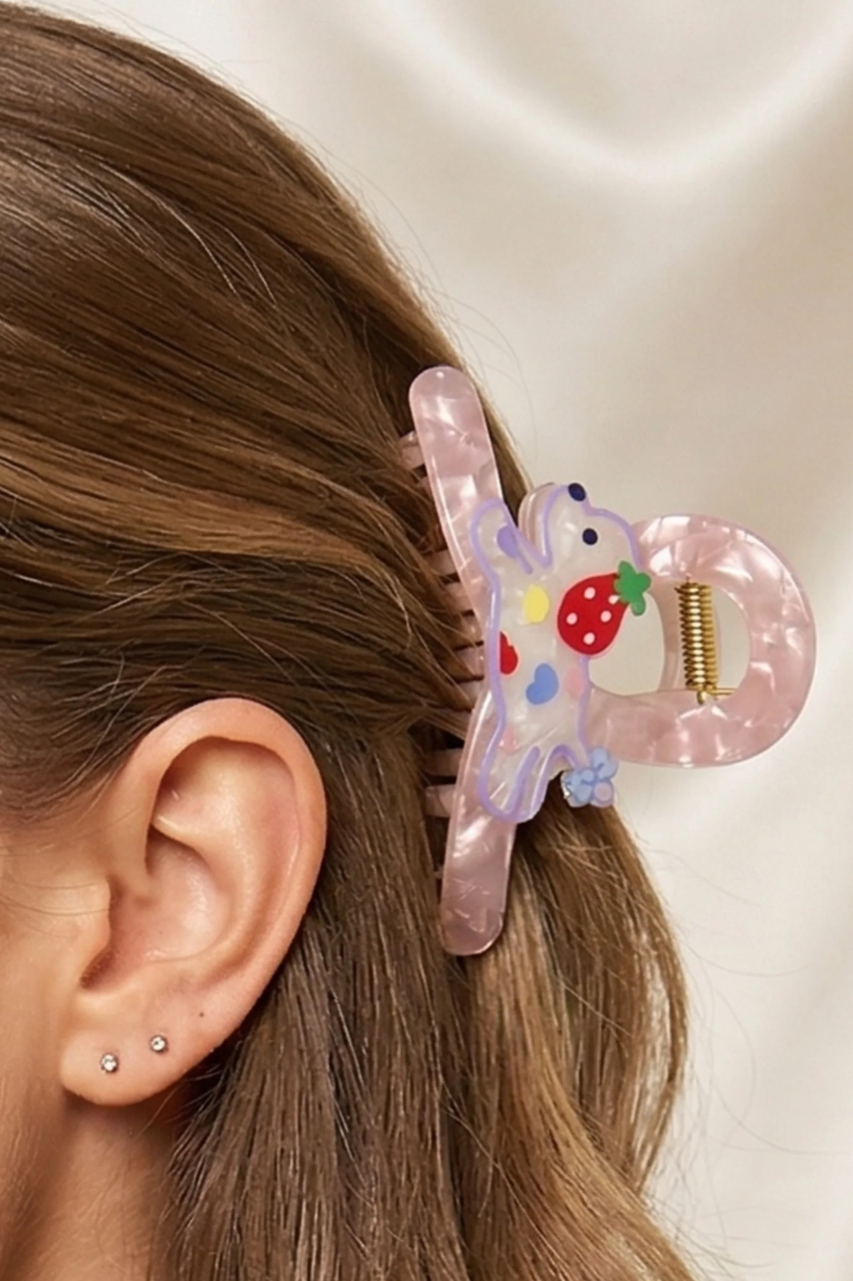 Presilha Acrílica Dog Rosa com Morango