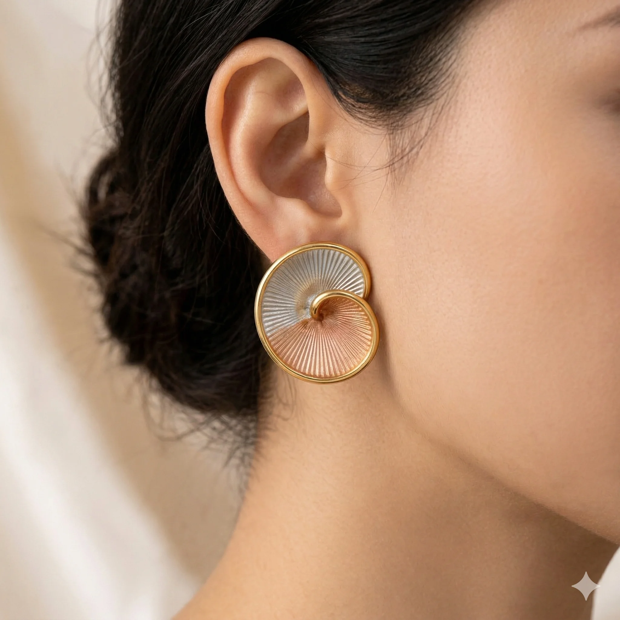 Brinco Espiral Texturizado com Borda Dourada