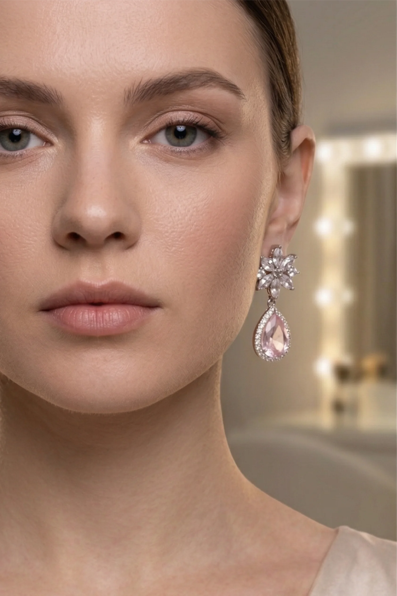 Brinco Flor Luxo com Gota Cristal Prata