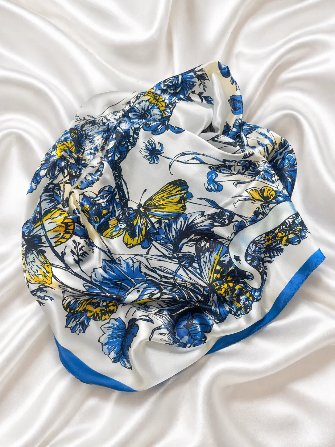 Lenço Seda Butterfly Blue Elegance