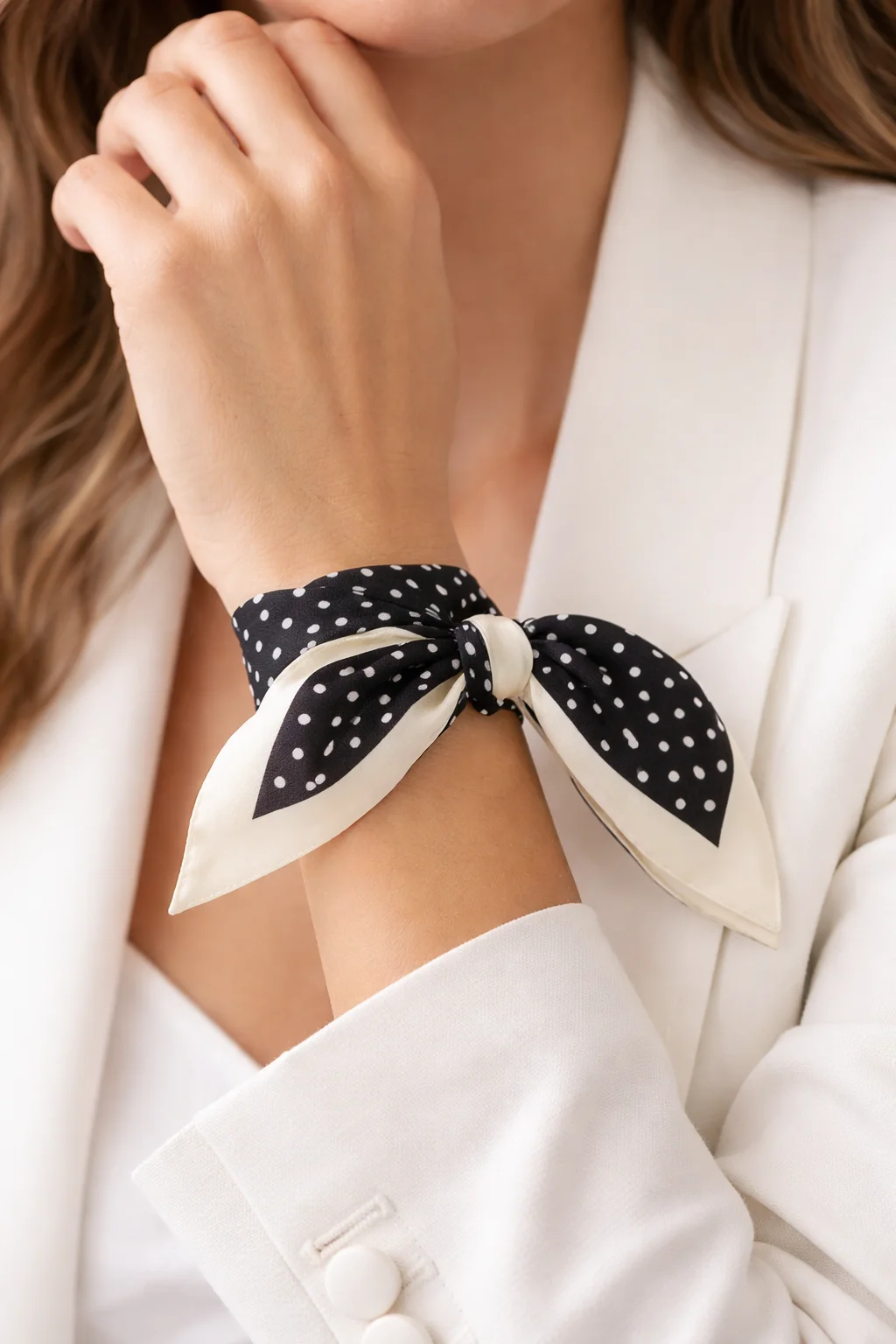 Lenço Elegance Poá Clássico Preto & Off White