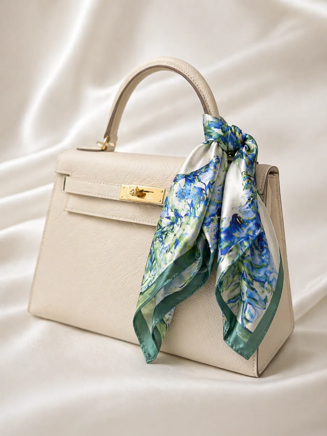 Lenço Floral Azul & Verde Premium Elegance