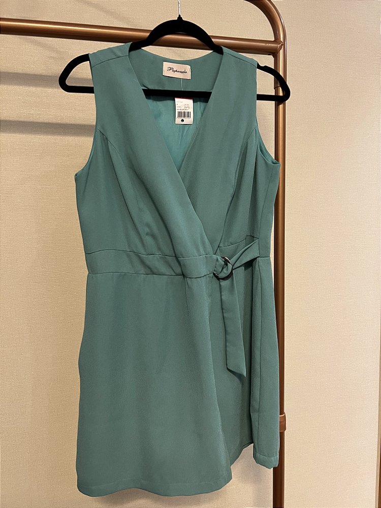 Macaquinho Crepe Verde Água - macacão feminino FM Store Maringá