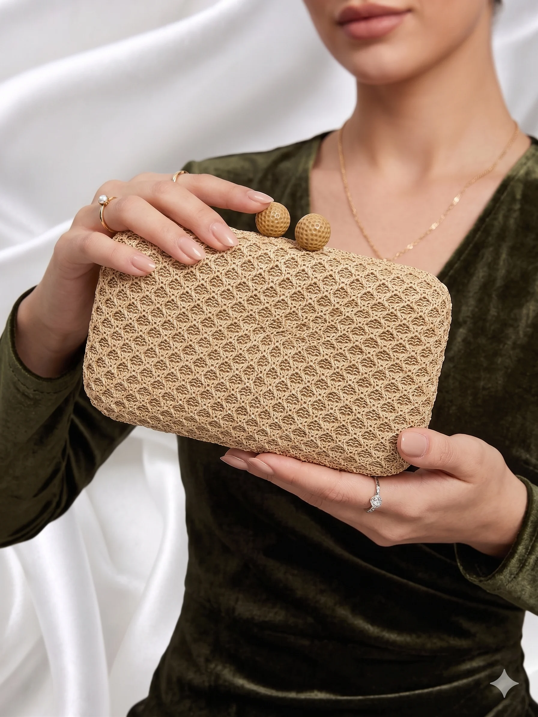 Clutch Natural Trançada com Fecho Esférico