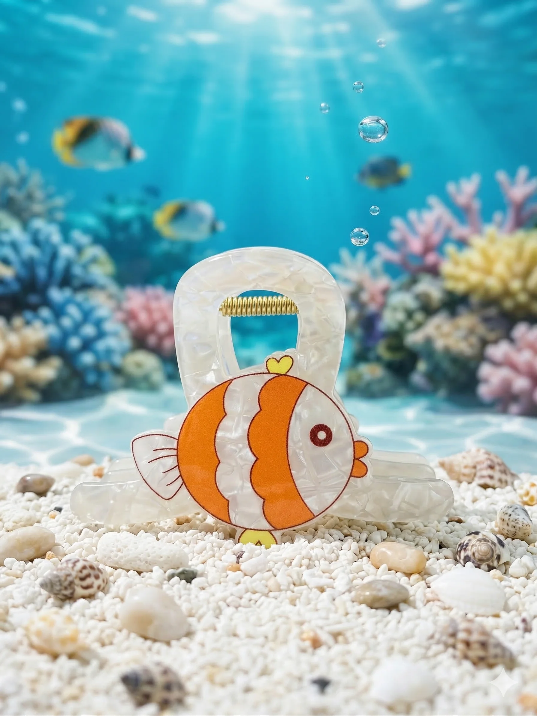 Piranha de Cabelo Infantil Peixinho Palhaço Perolado