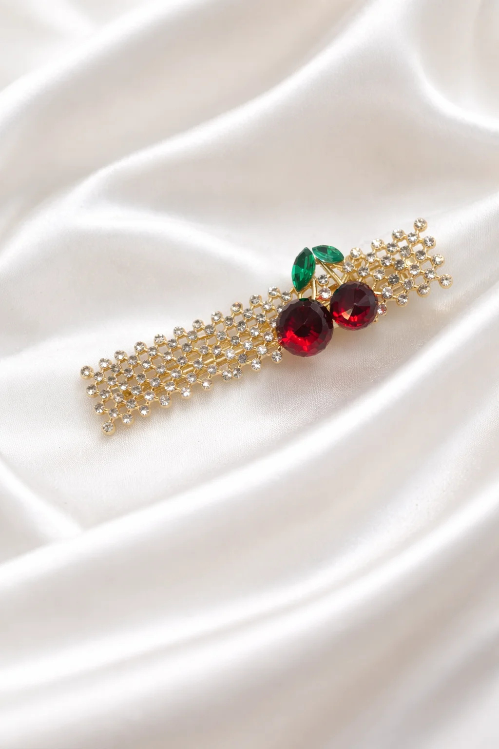 Presilha Luxo Cereja Cristal Dourada