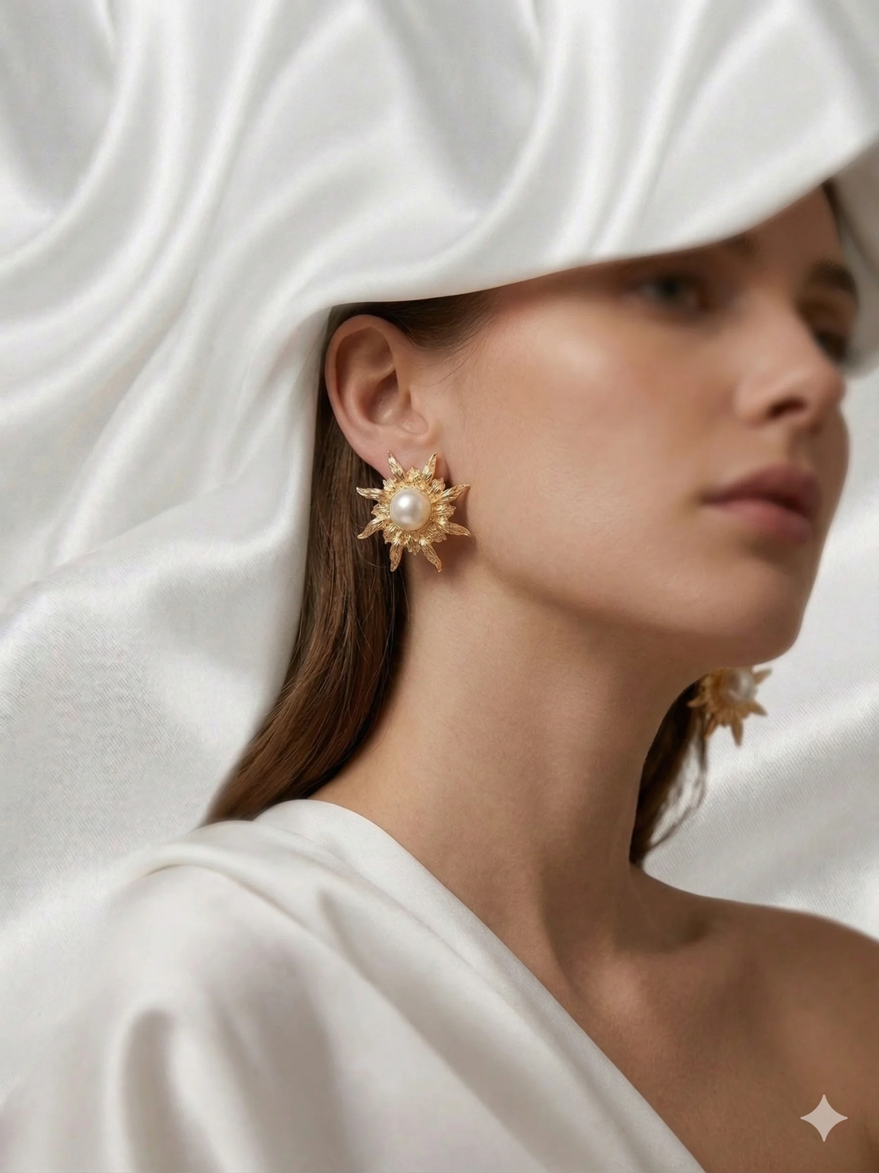 Brinco Sol de Pérola Barroca Estilizado